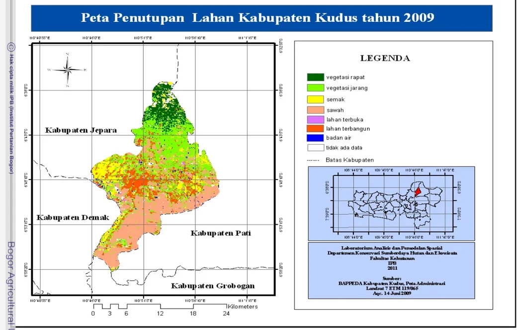 Gambar 12  Peta Penutupan Lahan Kabupaten Kudus tahun 2009.   47 