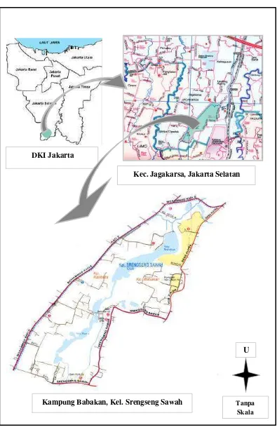Gambar 6 Lokasi Penelitian di Kampung Babakan Kelurahan Srengseng Sawah,                    Kecamatan Jagakarsa, Jakarta Selatan