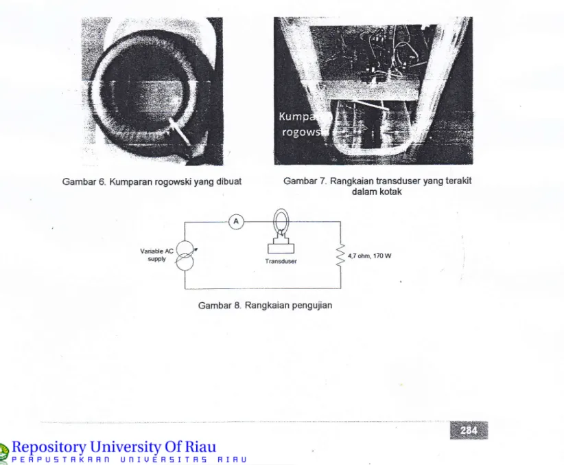 Gambar 6. Kumparan  rogowski  yang  dibuat Gambar 7.  Rangkaian  transduser  yang  terakit dalam  kotak