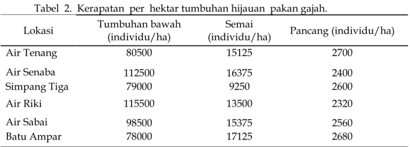 Tabel  2.  Kerapatan  per  hektar tumbuhan hijauan  pakan gajah. 