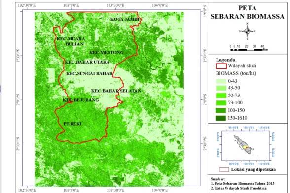 Gambar 4.2 Distribusi biomassa ekosistem transisi di Provinsi Jambi 