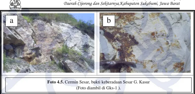 Foto 4.5. Cermin Sesar, bukti keberadaan Sesar G. Kasur  (Foto diambil di Gks-1 ). 