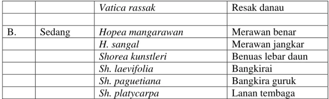 Tabel 3.  Daftar jenis pohon dari  Shorea spp penghasil buah tengkawang 