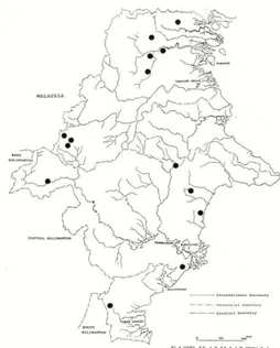 Gambar 2.  Sebaran rusa sambar di Kalimantan Timur menurut Yasuma (1990) 