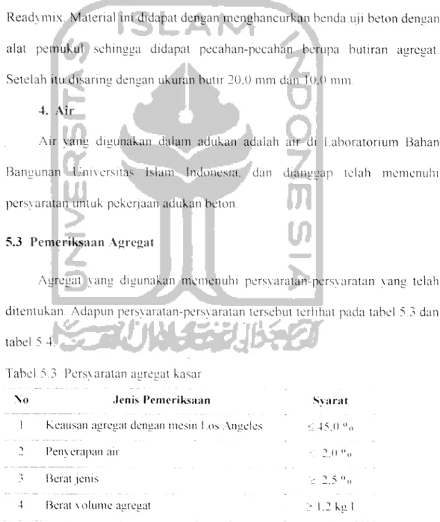 Tabel 5.3 Persyaratan agregat kasar