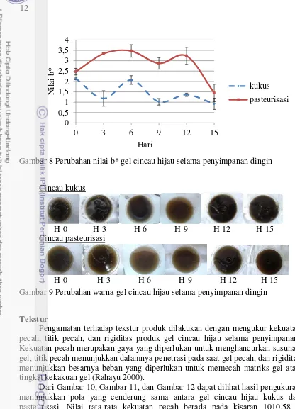 Gambar 8 Perubahan nilai b* gel cincau hijau selama penyimpanan dingin 