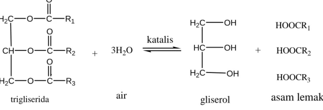 Gambar II.2.  Reaksi hidrolisis minyak/lemak 