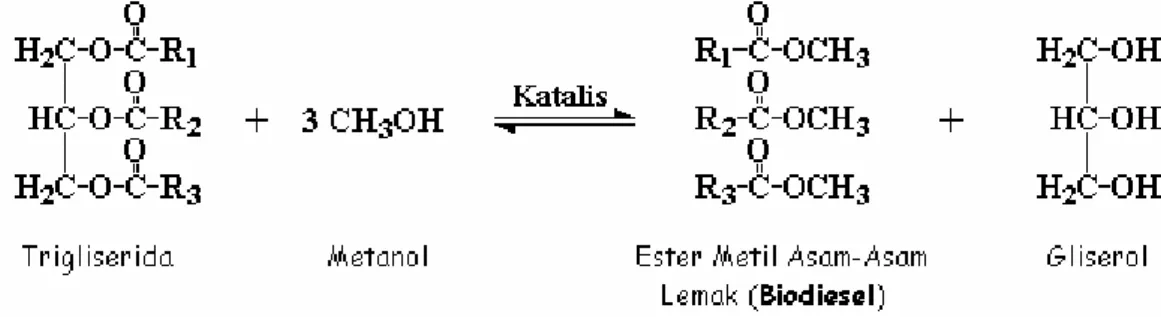 Gambar II.1 Skema Reaksi Transesterifikasi Trigliserida dengan Metanol 
