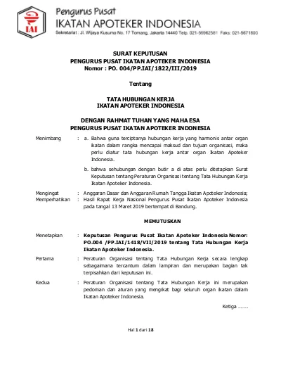 SURAT KEPUTUSAN PENGURUS PUSAT IKATAN APOTEKER INDONESIA Nomor : PO ...