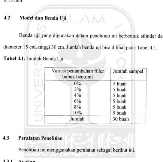 Tabel 4.1. Jumlah Benda Uji