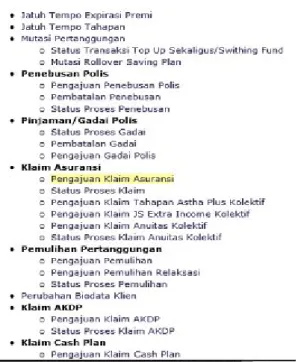 Gambar 4.6 Menu-menu pemeliharaan polis