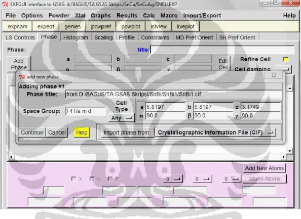 Gambar 3.6 Input fase untuk material SnCu murni. Semua parameternya didapat dari hasil  matching dengan database 