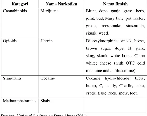 Tabel 2. Jenis-jenis Narkoba yang Diperdagangkan oleh Sindikat Nigeria  Kategori  Nama Narkotika  Nama Ilmiah 