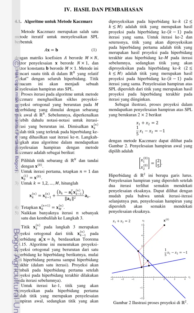 Gambar 2 Ilustrasi proses proyeksi di ℝ 2 . 
