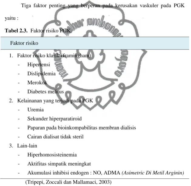 Tabel 2.3.  Faktor risiko PGK. 