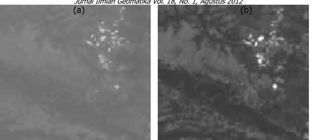 Gambar 1.  Citra  Lansat  TM  daerah  Saguling  pada  (a)  tahun  1987  dan  (b)  tahun  1994