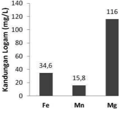 Gambar 2.   Grafik  Kandungan  Logam  Fe,  Mn  dan  Mg  yang  terdapat  pada C. Vulgaris 