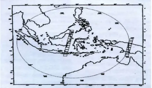 Gambar 1-1: Jalur Lintasan Satelit Landsat-7 suatu hari di  Indonesia yang dapat diliput oleh IIS Parepare