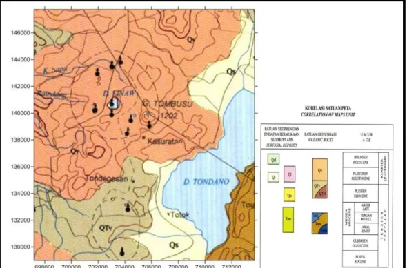 Gambar 2. Peta geologi lembar Manado, Sulawesi Utara (Effendi, Bawono, 1997) 