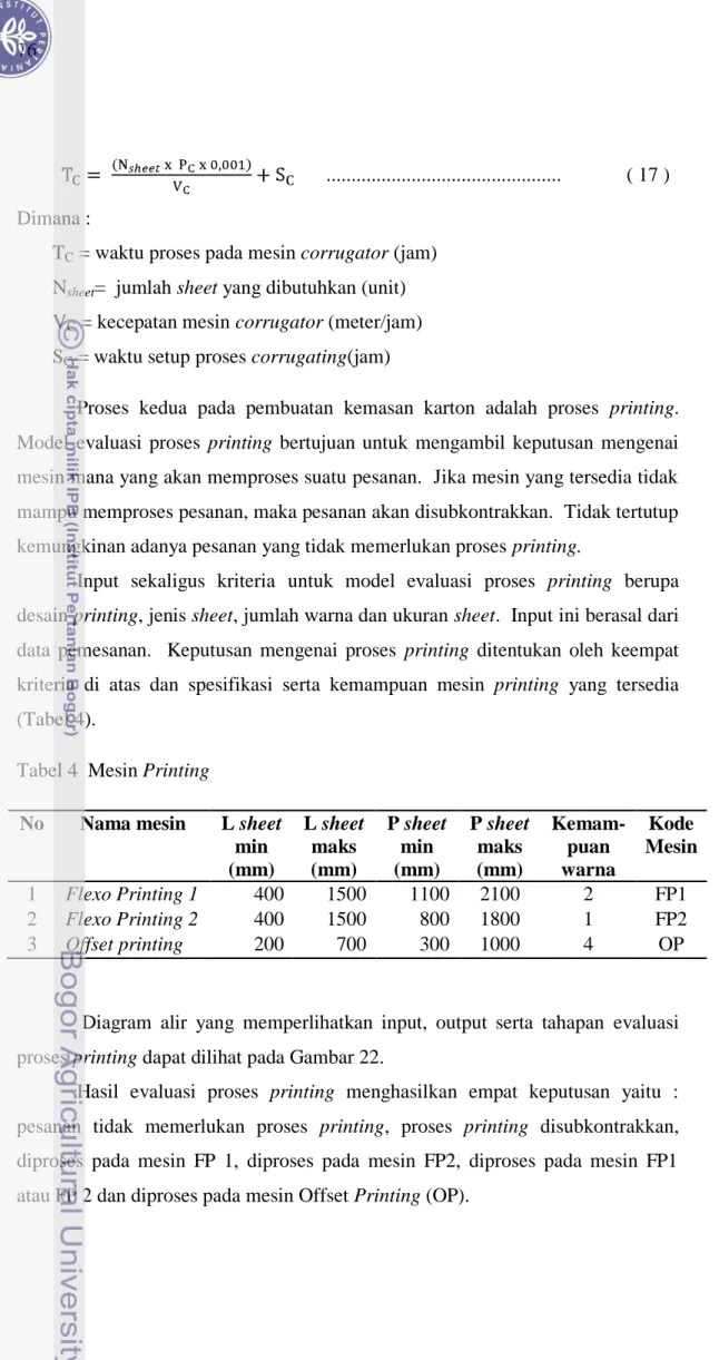 Tabel 4  Mesin Printing 