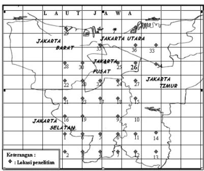 Gambar 5. Peta lokasi pemasangan dosimeter radon-thoron pasif di DKI dan sekitarnya.