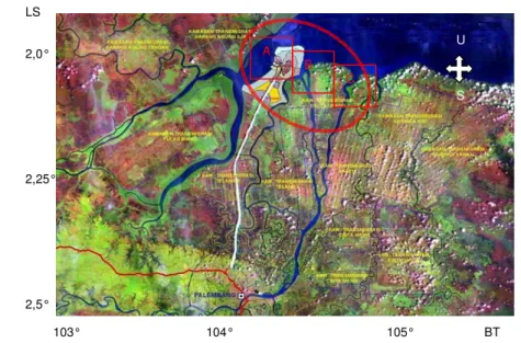 Gambar 2.  Peta lokasi daerah penelitian ikan sembilang di perairan estuaria Kabupaten Banyuasin