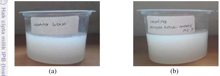 Gambar 6  (a) Edible coating tanpa antimikroba; (b)  Edible coating antimikroba 