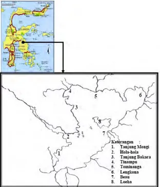 Gambar 2.  Lokasi Pengambilan Ikan Contoh  Danau Towuti, Kabupaten Luwu  U-tara, Sulawesi Selatan