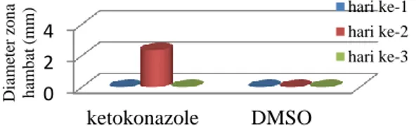 Gambar 6.  Zona  hambat  antara  ketokonazole  dan  DMSO terhadap F. moniliforme 