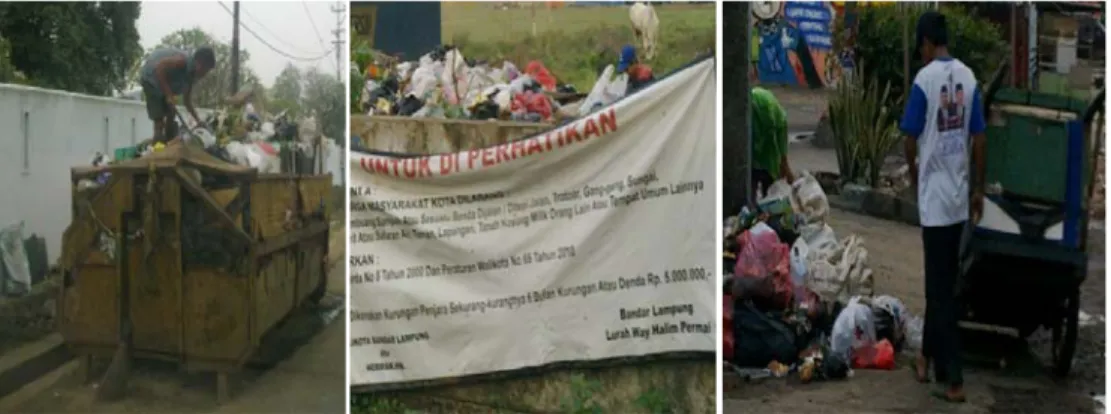 Gambar 3.  Kegiatan pengumpulan dan pemilahan sampah di Kampung Sawah,  Tanjung Agung, dan Way Halim (Gambar diambil pada bulan Maret  2011)