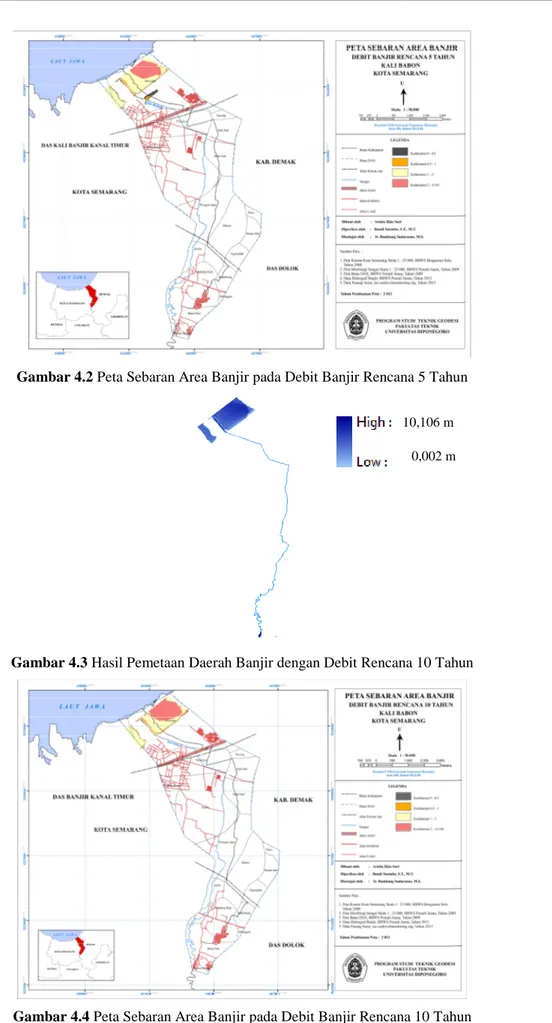 Gambar 4.3 Hasil Pemetaan Daerah Banjir dengan Debit Rencana 10 Tahun 