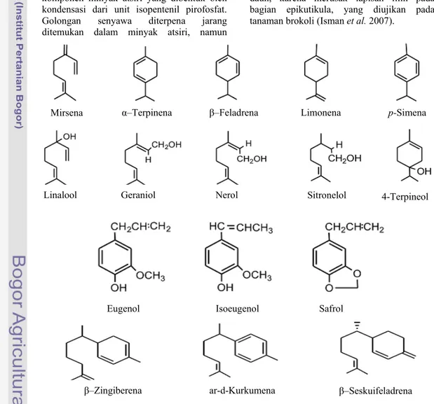 Gambar 2  Struktur kimia komponen minyak atsiri (Koul et al. 2008). 