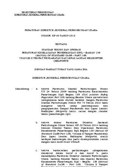 PERATURAN DIREKTUR JENDERAL PERHUBUNGAN UDARA TENTANG