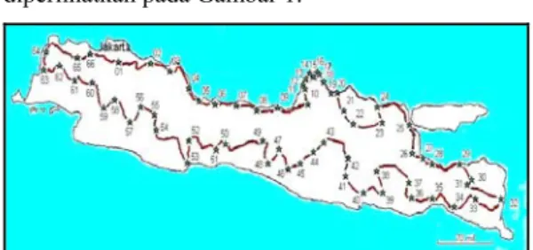 Gambar 1.  Peta 66 lokasi pengukuran  laju dosis  di Pulau Jawa 