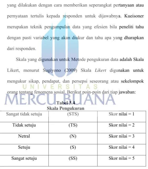 Tabel 3.4  Skala Pengukuran 