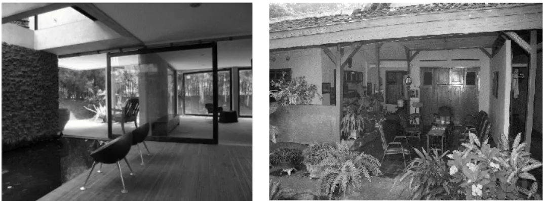 Gambar 7 Aplikasi simbiosis ruang dalam-transisi-luar bangunan modern                                di Indonesia  