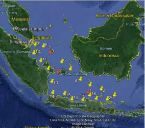 Gambar  2  menjelaskan  tentang  pembagian  titik- titik-titik  di  Perairan  Sumatera-Jawa  sebanyak  20  titik