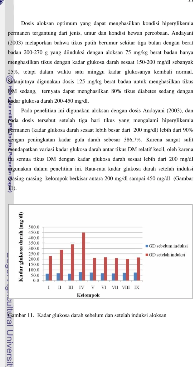 Gambar 11. Kadar glukosa darah sebelum dan setelah induksi aloksan