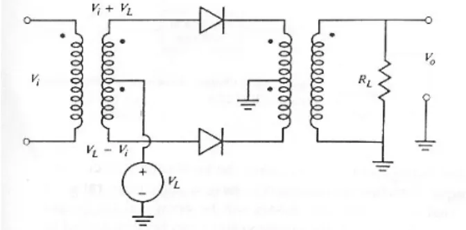 Gambar 5. Mixer 2 diode dengan sinyal osilator tidak muncul pada output  Yang ekivalen dengan: 