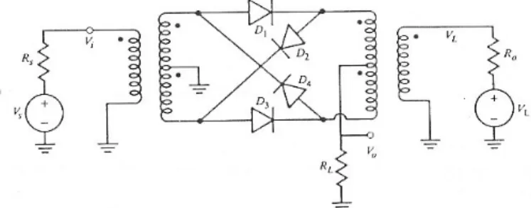 Gambar 9.  Mixer tipe switching dengan 4 diode  Jika V L  positif, maka D2 dan D3 akan on,  