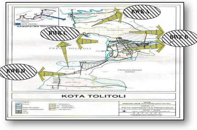 Tabel 2. Pembagian Wilayah Kota Berdasarkan Fungsi dan Cakupan Wilayah di   Kabupaten Tolitoli Rencana Umum Tata Ruang Kota 