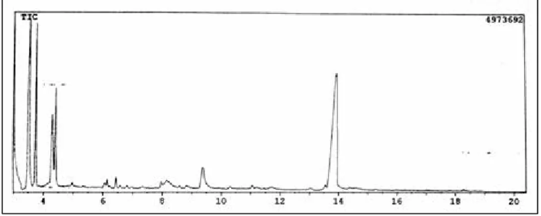 Gambar 1. Grafik analisis kadar vanilin menggunakan GC-MS   dengan variabel suhu pengadukan awal 65  o C 
