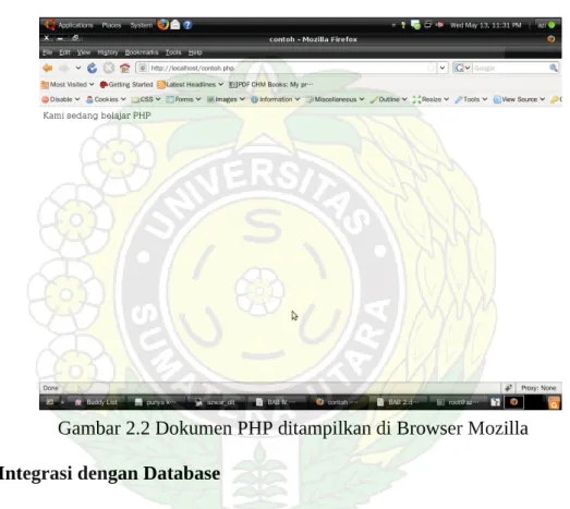 Gambar 2.2 Dokumen PHP ditampilkan di Browser Mozilla 2.5.3 Integrasi dengan Database
