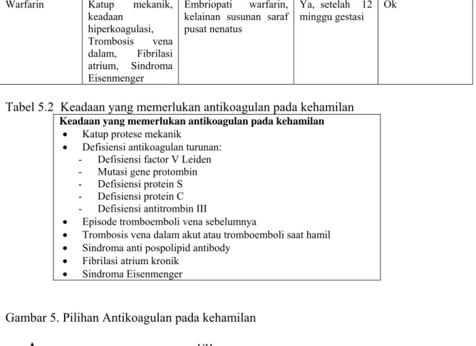 Gambar 5. Pilihan Antikoagulan pada kehamilan         A                                                   UH        1                                    2                                    3                             melahirkan         B                