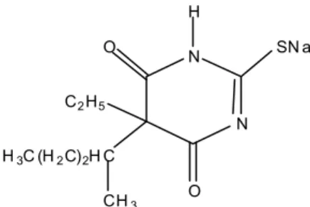 Gambar 2. Struktur kimia Natrium tiopental (Natrium 5-etil-5-(1metilbutil)-2- 5-etil-5-(1metilbutil)-2-tiobarbiturat) (Schunack, dkk, 1990)