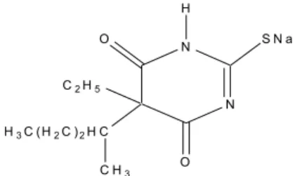 Gambar 1. Struktur Kimia Natrium Tiopental (natrium 5-etil(1metilbutil)              -2-tiobarbiturat) (Anonim, 1979)