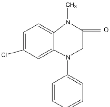 Gambar 2. Struktur Kimia Diazepam (7-klor-1,3-dihidroksi-1-metil-5-fenil-2H-1,4- (7-klor-1,3-dihidroksi-1-metil-5-fenil-2H-1,4-benzoldiazepin-2-on) (Anonim, 1979) 