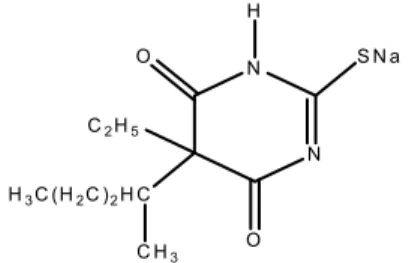 Gambar 1. Natrium 5-etil,-5-(1-metilbutil)-2-tiobarbiturat (Anonim, 1995). 