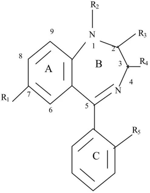 Gambar 5. Struktur Umum Benzodiazepin (Siswandono dan Soekardjo, 2000)