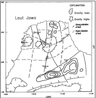 Gambar  6.  Peta  kelurusan  berdasarkan  anomali  Bouguer regional (NTT, 2000). 